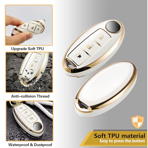 Image of Car Key Fob Cover for Nissan Kicks, White Braided Loop Keychain,