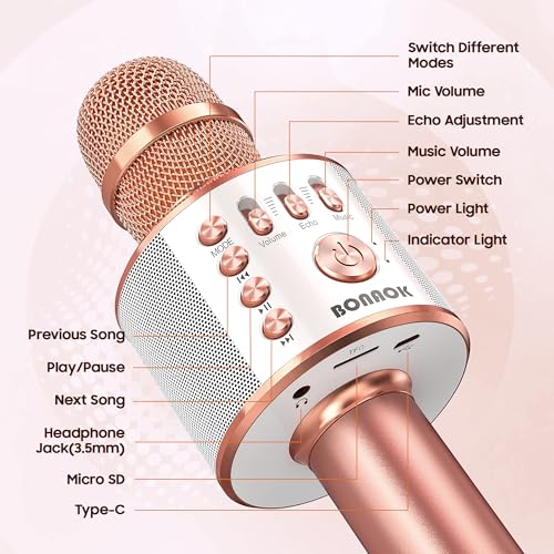 BONAOK Wireless Bluetooth Karaoke Microphone,3-in-1 Portable Handheld Karaoke Mic Speaker Machine Home photo 5