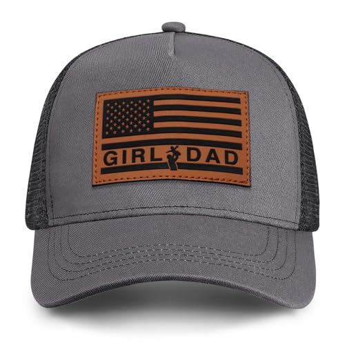 Image of Girl Father Daddy Dad Leather Patch Hat Birthday for Dad Papa from Daughter Son Adjustable Trucker Hat