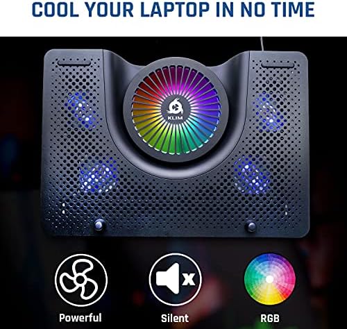 KLIM Nova + Laptop Cooling Stand with RGB backlighting + 11" - 19" + Gaming Laptop Cooling Pad For Desk + USB Powered Fan with metal grid + Stable And Silent + Compatible Mac And PS4 + NEW 2022
