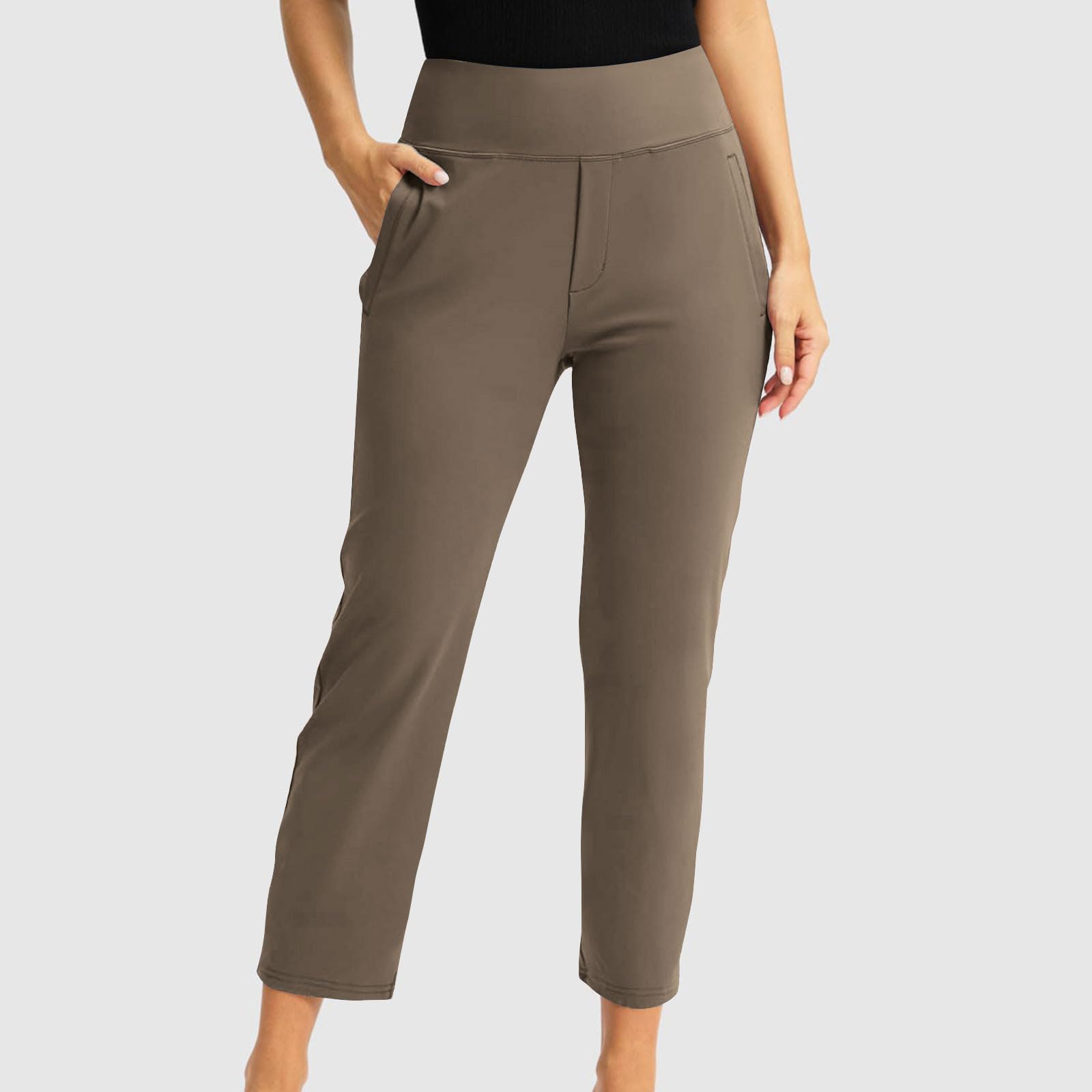 Wide Leg Yoga Pants for Women Casual Loose Stretch Comfy Sweatpants High Waisted Lounge Flowy Trousers with Pocket Coffee