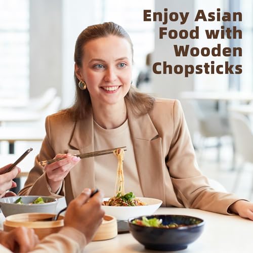 Image of Antner 5 Pairs Wooden Chopsticks Reusable Classic Japanese Style Chop Sticks Dishwasher Safe Hand-Carved Hardwood Chopsticks for Sushi, Ramen, Hot Pot and Asian Cuisine, 8.8 Inch /22.5cm Gift Set