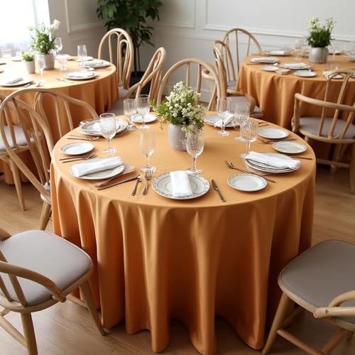 Image of sancua Thanksgiving Round Tablecloth 90 Inch Diameter, 8 Pack Bronze, Circle Polyester Fabric Light Brown Fall Table Cloth Cover for Harvest Wedding Party Reception Banquet (Fit 30-72 Inch Tables)