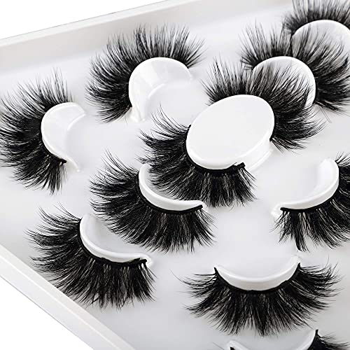 6 Pairs Dramatic Eyelashes Pack Long Full Faux Mink Eyelashes Thick Fluffy Fake Eyelashes Crossed Volume Mink Eyelashes Faux 5D Reusable Makeup Eye Lashes Gifts for Women