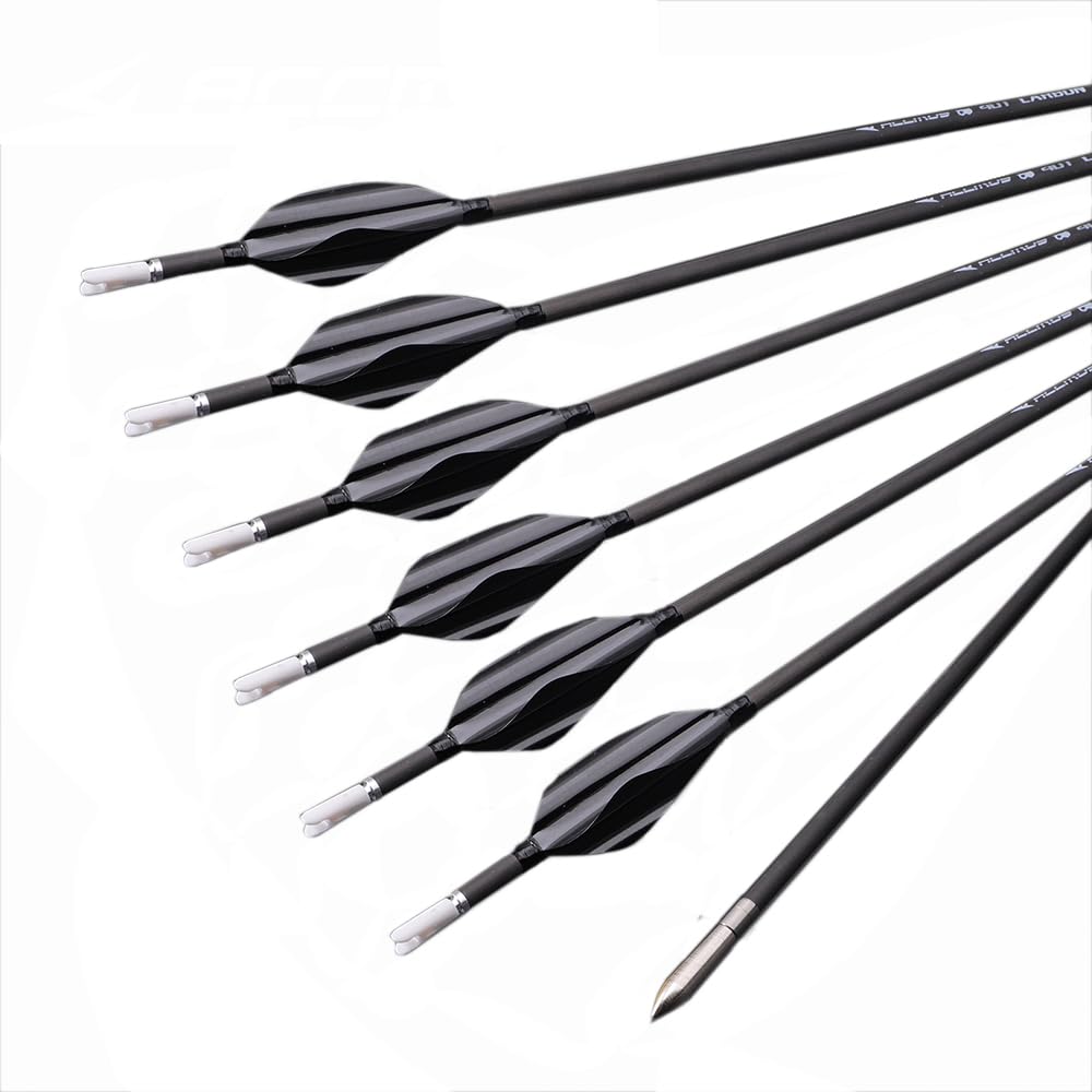12 Pezzi Frecce con Piume a Spirale, Lunghezza Dell'asta 31 Pollici, ID 3,2 mm, Spine 800 (Black)