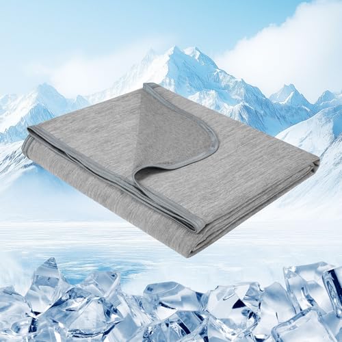 Danctec Cooling Blanket for Hot Sleepers, Cool Throw for Hot Flashes or Night Sweats, Q-Max0.45 Cool Fiber for Home Bed Camping Travel, Lightweight, Soft, Double or Queen Size, 79x86 inch, Grey