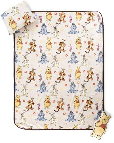 Image of Jay Franco Kids 3 Piece Gift Set – 12" Shaped Character Pillow, 12" Decorative Pillow & 40" x 50" Throw Blanket, Ultra-Soft Plush Bedding, Couch Décor & Holiday Travel Set, Blue - Winnie The Pooh