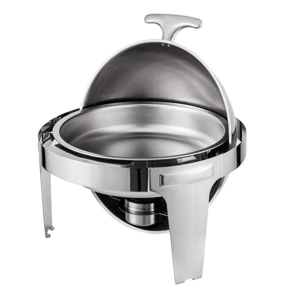 Plato de frotamiento Redondo de Acero Inoxidable, 6L Calentador de Alimentos Plato de Buffet Bandeja de Catering, con recipientes para Alimentos Soportes de Combustible, para Cater