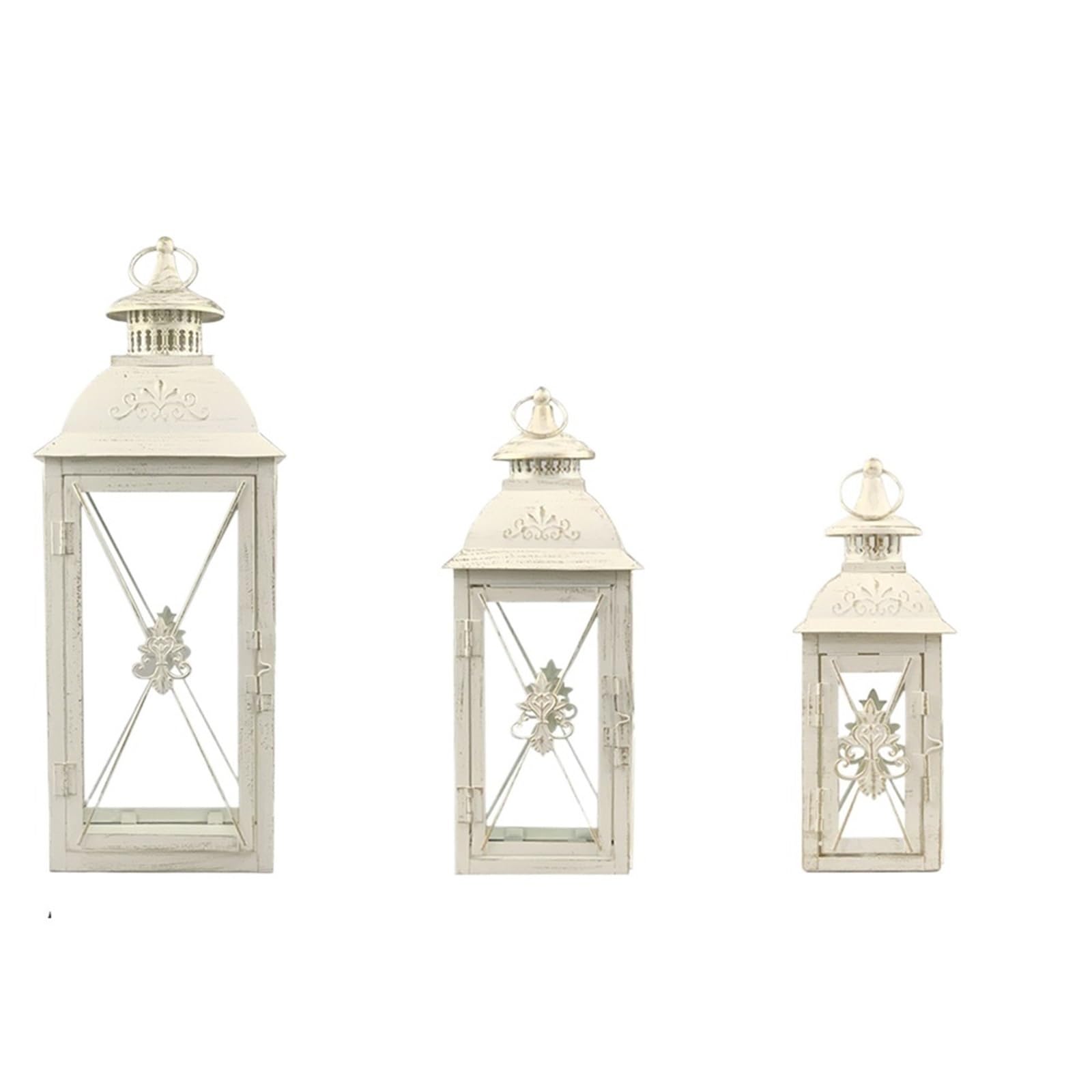 Lanterne a Candela Decorative Juego de 3 portavelas Colgantes Metal Acero Inoxidable con Paneles Vidrio Transparente for decoración del hogar, Interior y Exterior