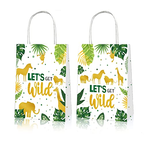 Sac en Papier Portable Cadeau, 12 Pièces Sacs Cadeaux de Remerciement avec Poignées, Sac en Papier Kraft, Sac Thème Des Animaux de la Jungle, Gift Bag, pour Anniversaire et Célébrations de Fête Cover