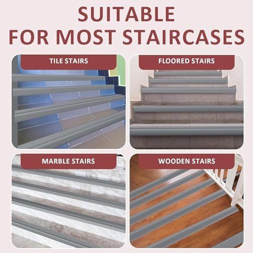 Image of Stair Tread Edge Protectors Adhesive Stair Strip Wide Side Design Non-Slip, Sunscreen, Waterproof, Antifreeze, Wear-Resistant L Shap - (Grey)