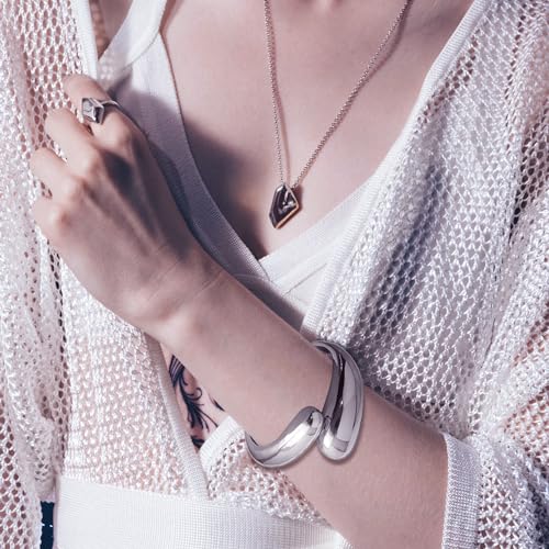 2pcs Golden Color Plated Cuff Waterdrop Teardrop Bangle Bracelet for Women Gift,Chunky Twisted Hinge irregular Minimalist Wide Thick Golden Open Oval Wrist Bracelet Jewelry Set4