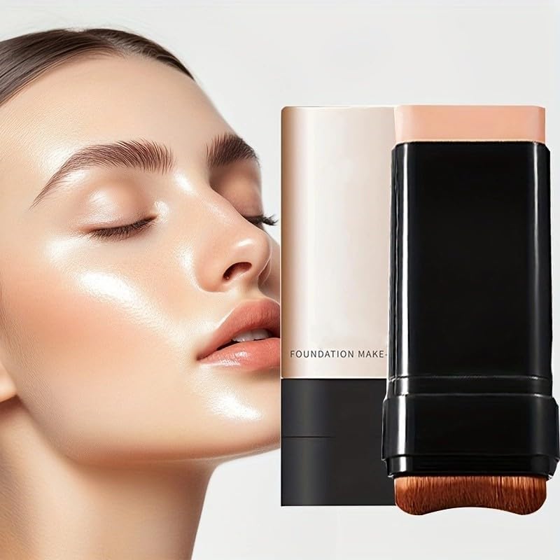 Image of 2 In 1- Luxury Flawless Eraser Foundation Stick | anti wrinkle Korean Hydrating Foundation Stick with Brush | longlasting make up stick Waterproof Thin and Cover Blemishes for All Skin Types | 1Pcs