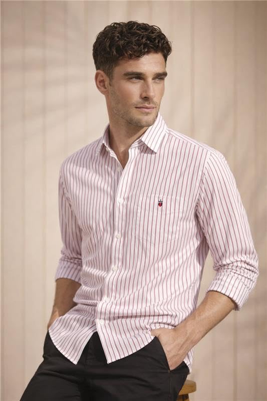 Image of Louis Philippe Men's Slim Fit Signature Oxford Easy Care, Natural Stretch Full Sleeve Stripe Casual Shirt