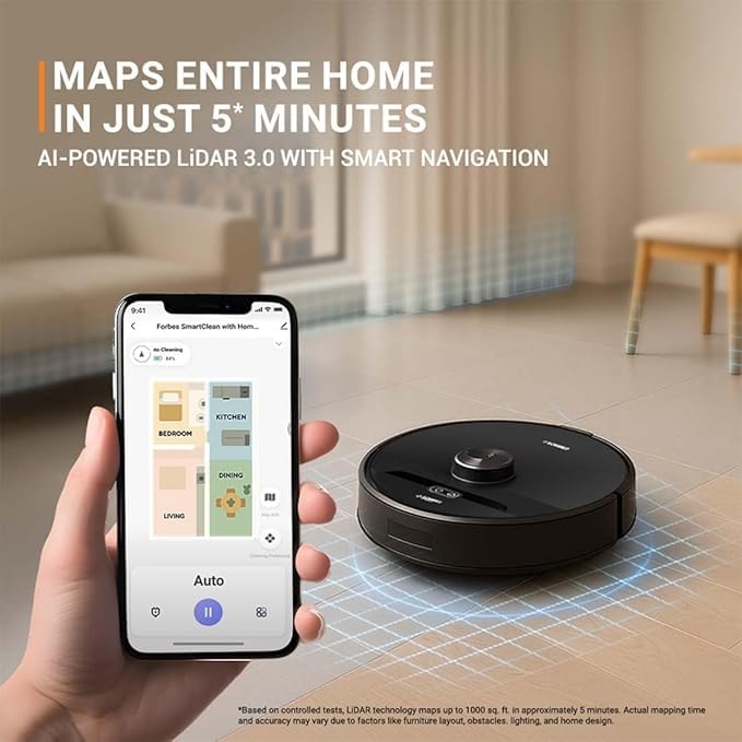 Image of Vacuum Cleaner, Black, LiDAR Navigation 3.0, Auto Dust Disposal, 4L Bag, App Control, Battery Powered (2nd Gen 9000Pa Suction Home Mapping Nuo)