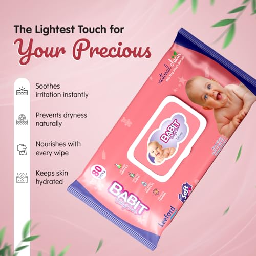 Image of Babit Baby Wipes (80 Wipes each) Pack of 2 | Gentle Cleansing for Newborn & Kids | Hydrates, Soothes & Prevents Rashes | Soft Wet Wipes for Baby & Adults