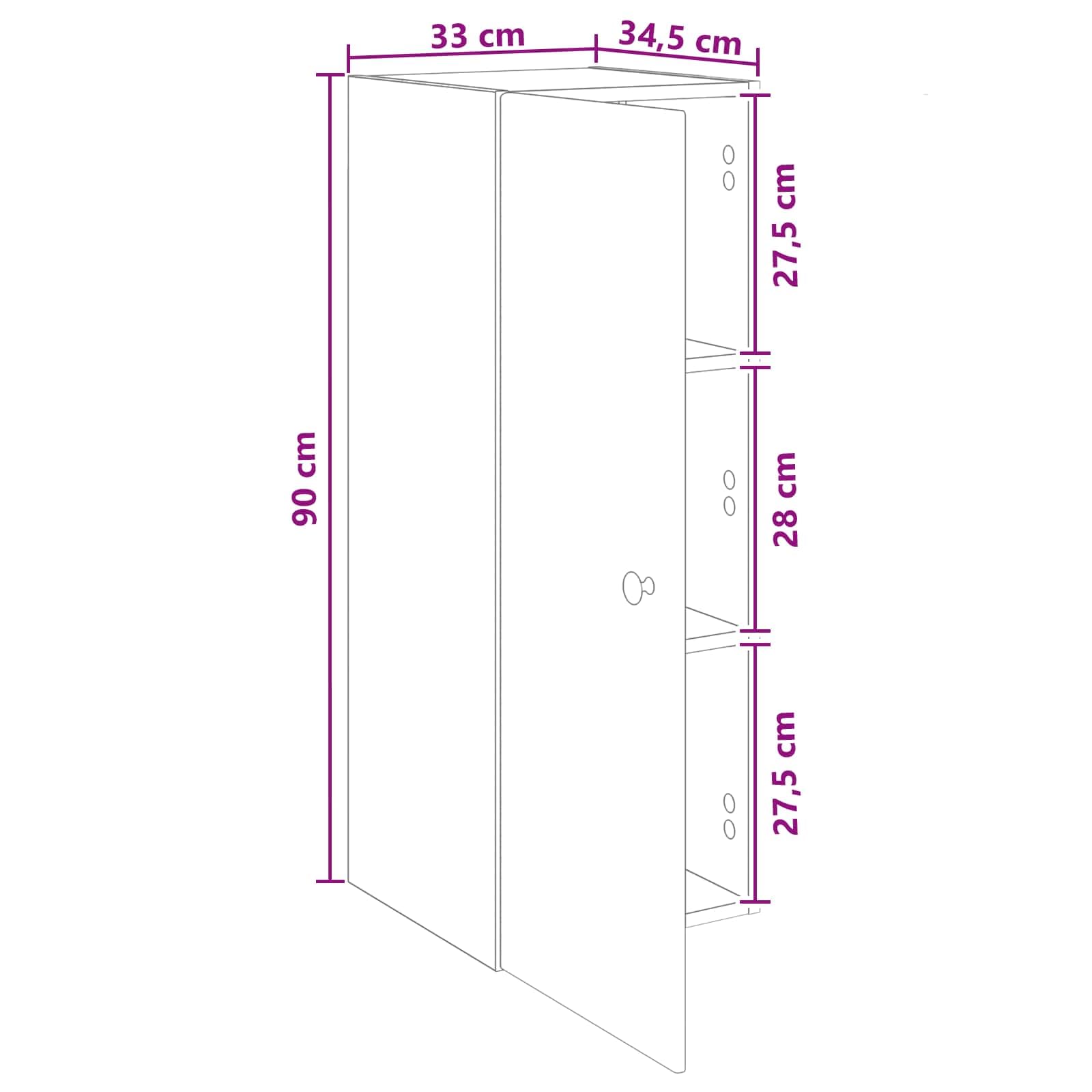 Mobiletto a Muro Bianco 33 x 34,5 x 90 cm Legno Ingegnerizzato con Anta