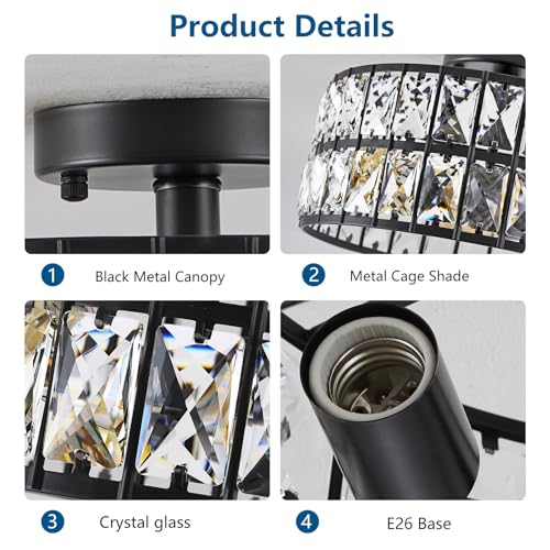HuixuTe 3-Light Black Modern Crystal Bedroom Light Fixtures Ceiling - image 7