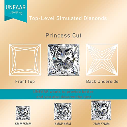 Unfaar 18K White Gold Plated Princess Cut Cubic Zirconia Stud Earrings 4 Prong Square Cz Stud Earrings For Women Men, Rhodium Plated 925 Sterling Silver Simulated Diamond Earrings Studs (5Mm, White Gold) #TOP5