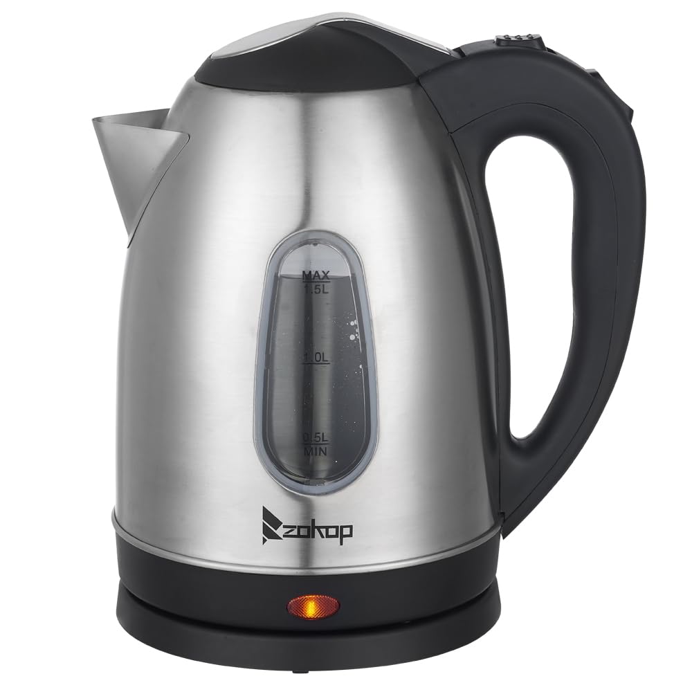 Electric Kettle, 1.5 Liter Stainless Steel Tea Kettle Electric & Hot Water Kettle, 1200W Fast Boil with Water Window&LED Light, Auto Shut-Off and Boil-Dry Protection