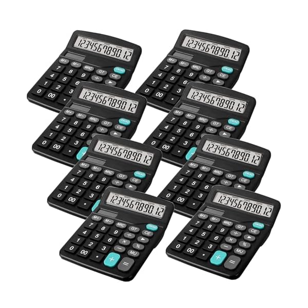 8 Pack Office Calculators Desktop, 12-Digit Solar Basic Desktop Calculator Dual Power Electronic Calculators with Large LCD Display Big Button Handheld Calculator for Office Home and School