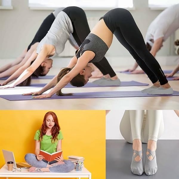MOBDESK Yoga Socks With Grip For Women Anti Skid Toe Pilates Equipment Home Workout Accessories Sports Shoes Gym Men Rubber Finger Sole Umrah Essentials Thumb Yoga Socks For Women(1 Pair, Multicolor) 1
