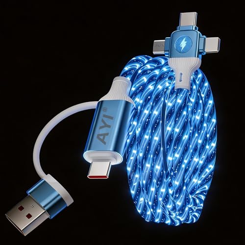Image of AYI Blue Starry Sky USB Charging Cable Cross Edition, 6-in-1 Multi Charger Cord 39in, Glowing LED Data Sync Wire, Tangle-Free PVC, Smart Trickle Charge Chip, Compatible with Virtually All Devices.