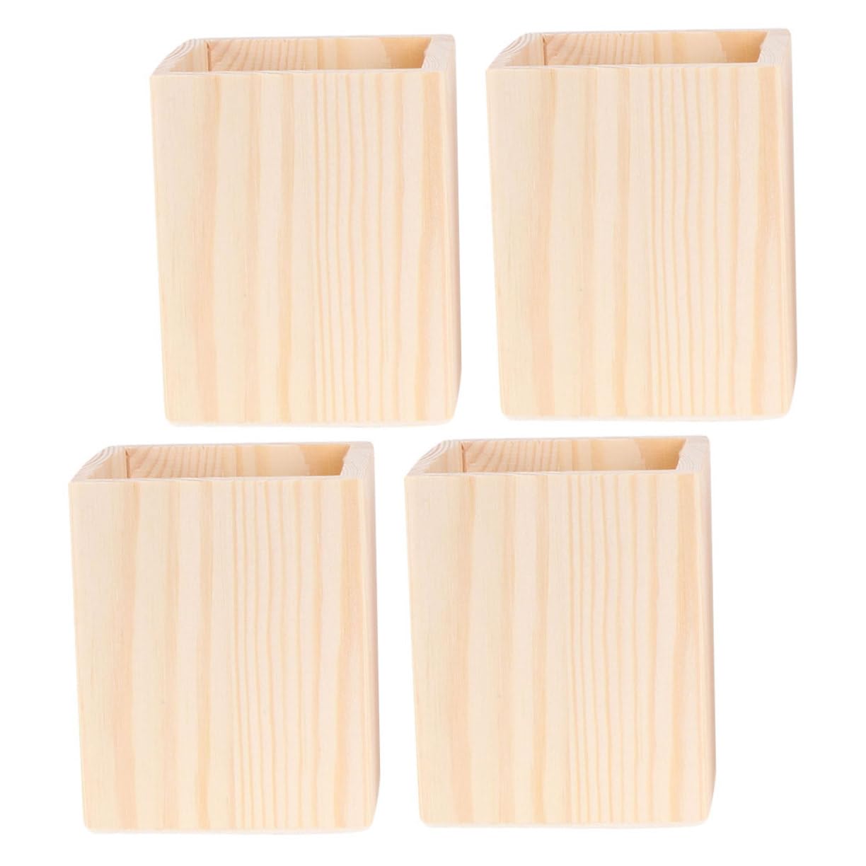 Cabilock 4 Set Barile Di Stoccaggio in Legno Contenitore Quadrato Per Penne Portapenne Rotondo Portamatite Portapenne Da Scrivania Portapenne Da Tavolo Tazza Della Penna Khaki 4 Pezzi * 4