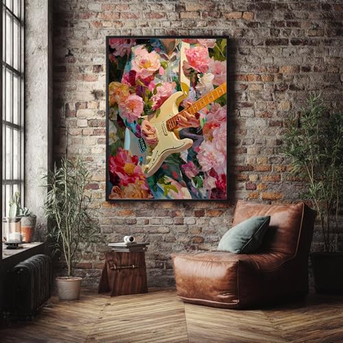 Tableau guitare florale impression musicale moderne sur toile