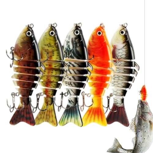 Leurre de pêche articulé swimbait 3D flottant en lot de 5 pièces pour bar et silure