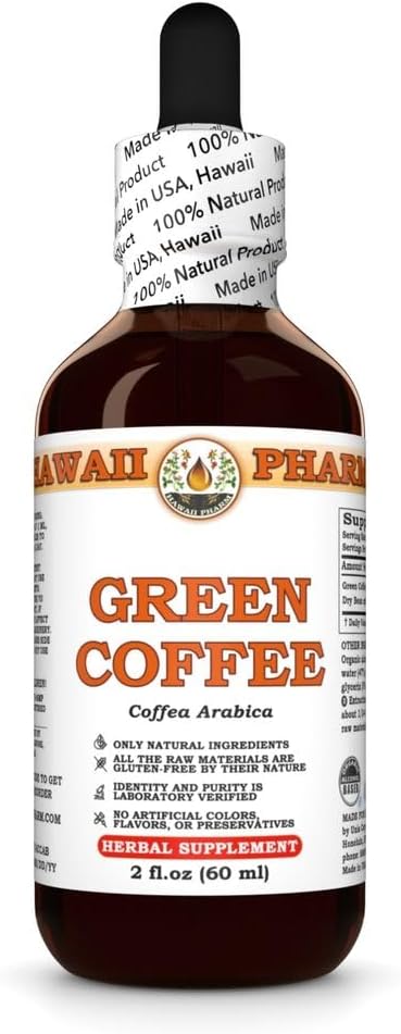 Green Coffee (Coffea Arabica) Dry Bean Tincture, Made in Hawaii, All Natural, Vegan, Pure Liquid Extract - 2 fl.oz