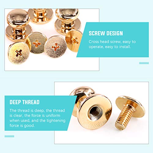 Swpeet 30Sets Gold 8x10x10mm Chicago Screws Round Head Button Stud Slotted Screws Nail Rivet Leather Rivets Craft Belt for DIY Craft Leather Craft Repairs Decoration - Image 4