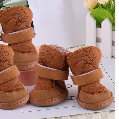 Hunde Schuhe Outdoor, 4 Stücke Hundeschuhe Kleine Hunde, Welpen-Stiefel, Schneestiefel für Haustiere, Hundeschuhe Winter Pfotenschutz Hund Plüsch Hundestiefel rutschfeste warme für Kleine Hunde Katzen