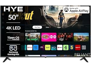 HYE TV - Smart TV, 50" Screen Size, 4K Resolution, LED Technology, Apple AirPlay, Samsung Tizen OS & Gaming Hub, Versatile Connectivity, Black, Perfect For Streaming, Gaming & Entertainment