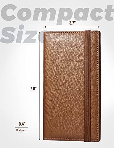 Yarnic Checkbook Cover for Personal Checkbook, Checkbook Holder with Pen Holder & Built-in Clear Plastic Divider for Duplicate Checks (Tan)