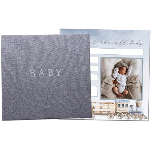 Peachly Baby Boy Memory Book | Planes & Trains Baby First Year Keepsake For Milestones | Baby Books First Year Memory Book | Simple Baby Scrapbook For Boy Milestones | Grey Linen - Finn #TOP5
