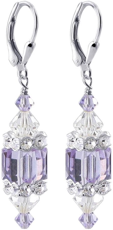 925 Sterling Silver Drop Earrings with Cube Austrian Crystals