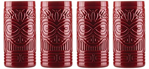 Topkapi Tiki Taza Bora, juego de tazas Tiki para cóctel, serie Tiki Bar 490 ml, XL (rojo)