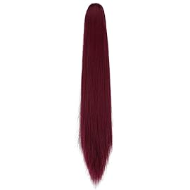 FELENDY Ponytail Extension Claw 18 20 Curly Wavy Straight Clip in Hairpiece One Piece A Jaw Long Pony Tails for Women (Wine Red,Straight)