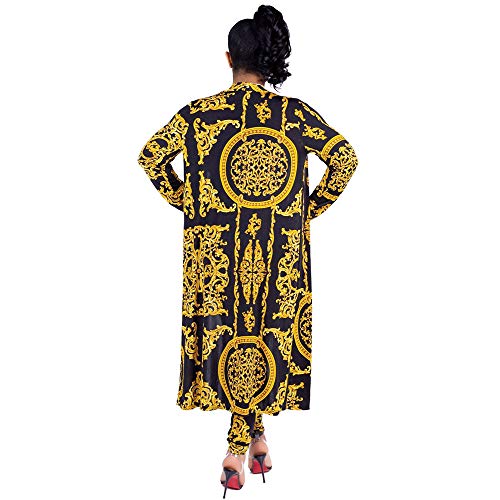 Cqwl Womens Fashion Printed Long Cardigans 2 Piece Outfits,Long Sleeve Coat And Trousers Set(Gold,M) #TOP2