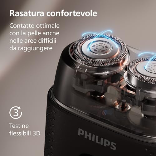 Philips Shaver Serie 500 - rasoio elettrico compatto, sistema Lift & Cut, lame SteelPrecision, testine flessibili 3D, rasatura Wet & Dry, custodia e blocco da viaggio, copritestina magnetico, S595/05 - Immagine 3