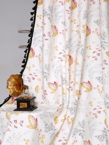 Image of Cortina 100% Cotton, Bohemian Tasseled Boho Print, Room Darkening Curtains for Window (with Back Tabs) - 9 Feet, Black, 2 Piece (Length 270 cm)