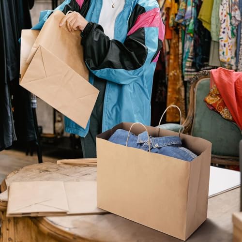 Image of Brown Paper Bags with Handles- 25pcs 16 inchx5 inchx12 inch Large Paper Carry Bags for Shopping, Retail Merchandise, Party Favor Return Gifting Paper Covers