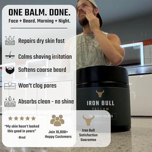 Iron Bull Tallow Iron Bull Handmade Beef Tallow for Face. Wrinkle Defense Tallow Face Moisturizer for Men. Treats Dry Skin, Wrinkles & Signs of Aging. Mens Facial Moisturizer All Skin Types. Natural Clean Scent 2 oz