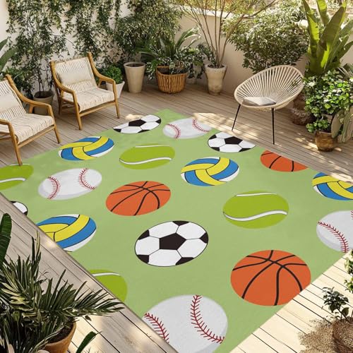 Outdoor Rug 4'x6' Green Balls Water-Absorbent, Washable