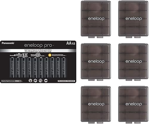 Eneloop Panasonic BK-3HCCA12FA Pro AA - Baterías recargables precargadas Ni-MH de alta capacidad, paquete de 12 y cajas de almacenamiento de