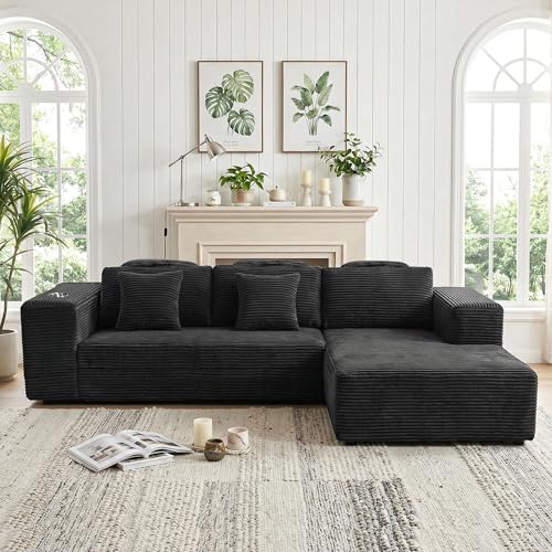 Canapé d’angle velours côtelé L 257 cm, Noir - BonVache