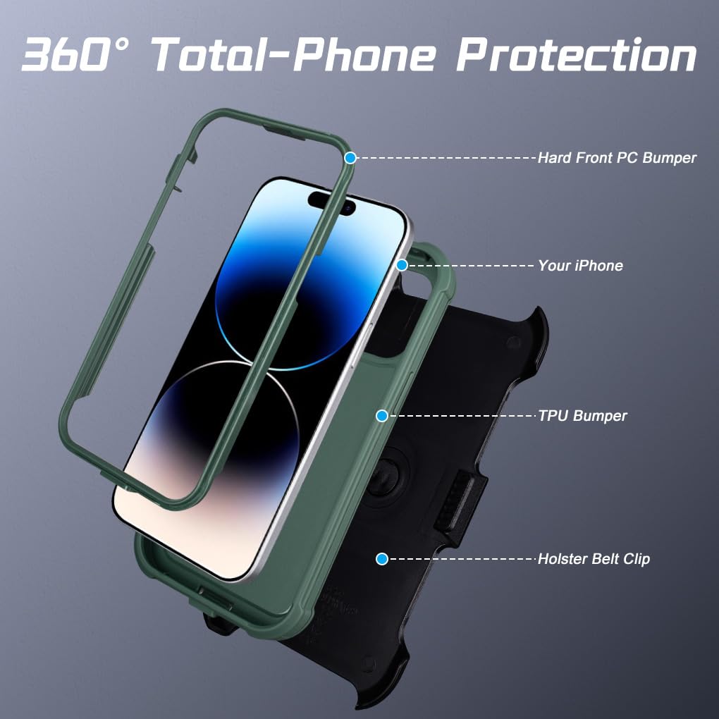 Defender - Custodia per iPhone 14 Pro Max con clip e cavalletto