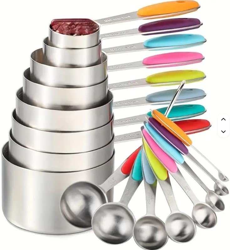 Measuring Cups and Spoons Set Stainless Steel Includes 8 Heavy Duty Measuring Cups 8 Double Sided Magnetic Measuring Spoons and 1 Leveler for Dry and Liquid Ingredients