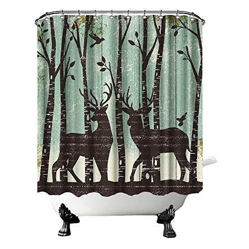 Ouelegent Deer Shower Curtain Silhouette Elk Moose In Birch Trees Bath Curtain Rustic Wildlife Animal Bathroom Shower Curtain Abstract Art Print Waterproof Fabric Curtain 12 Hooks 72"X72" #TOP6